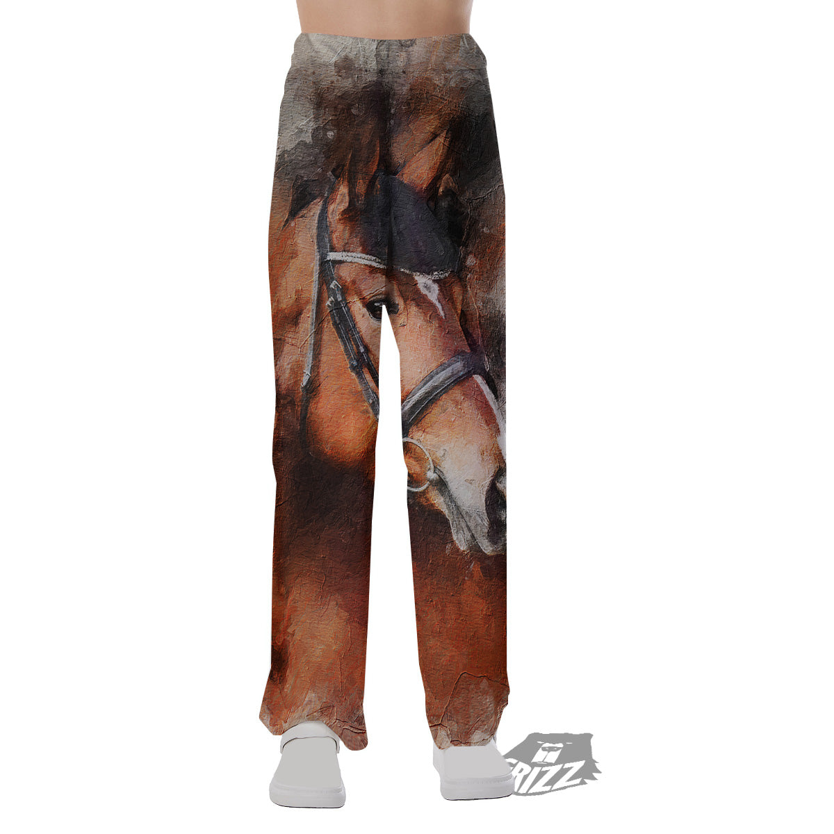 Painting Brown Horse Print Pajama Pants-grizzshop