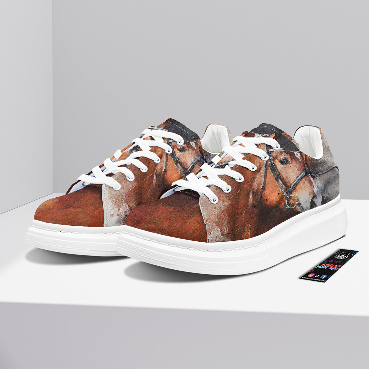 Painting Brown Horse Print Platform Shoes-grizzshop