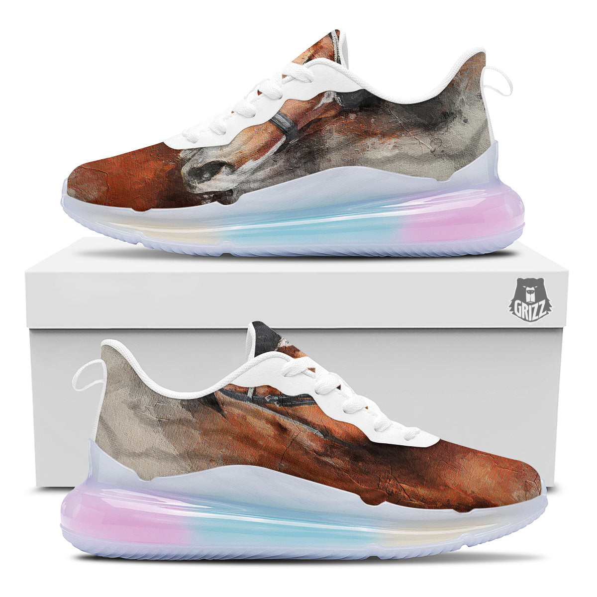 Painting Brown Horse Print Running Sneakers-grizzshop