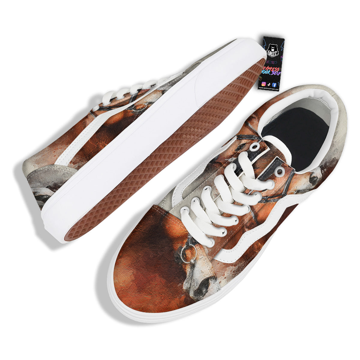 Painting Brown Horse Print Skate Shoes-grizzshop