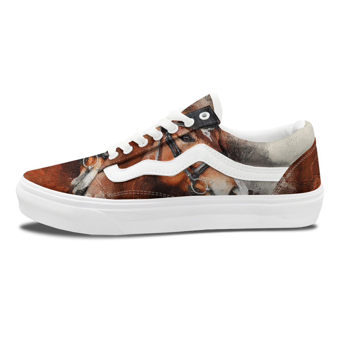 Painting Brown Horse Print Skate Shoes-grizzshop
