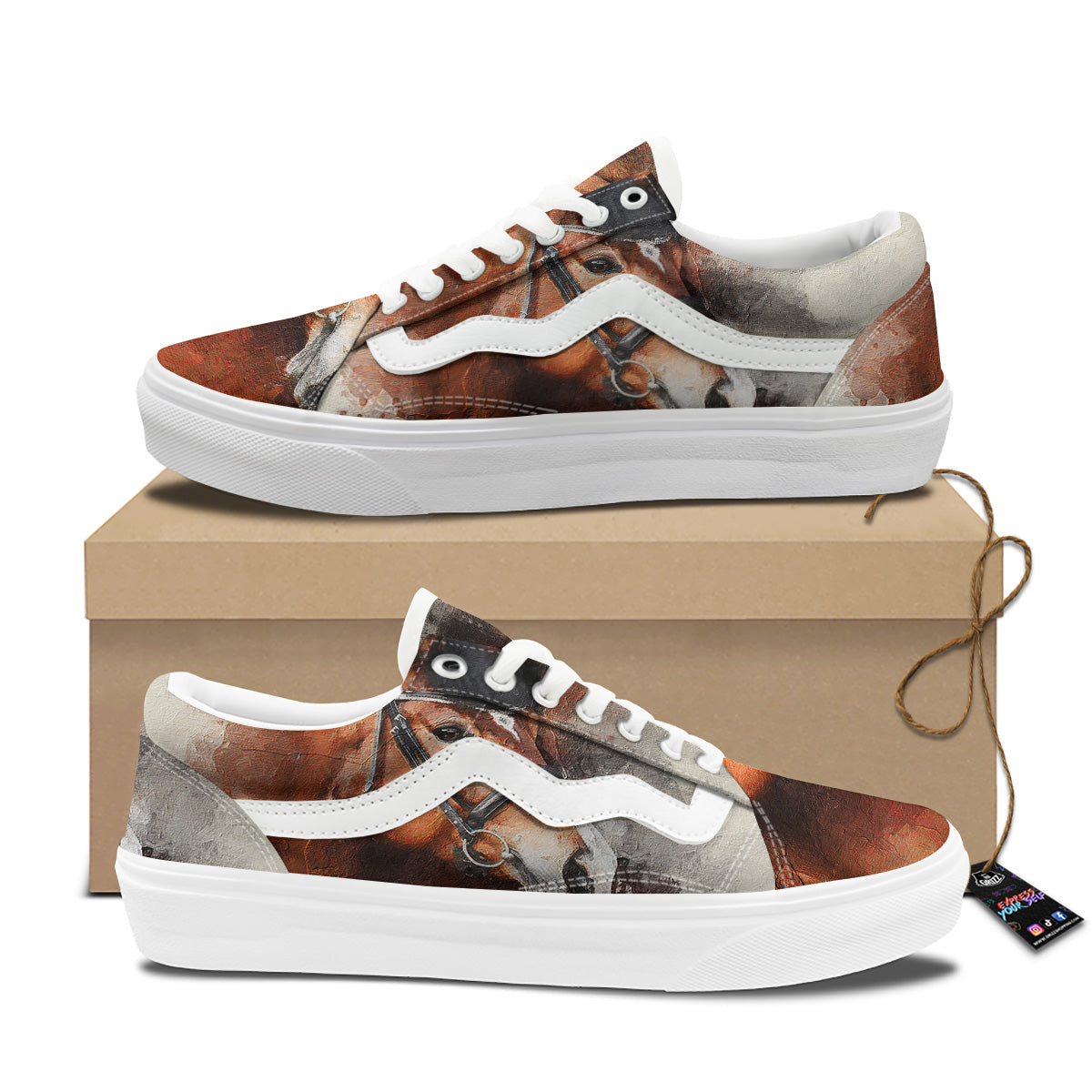Painting Brown Horse Print Skate Shoes-grizzshop