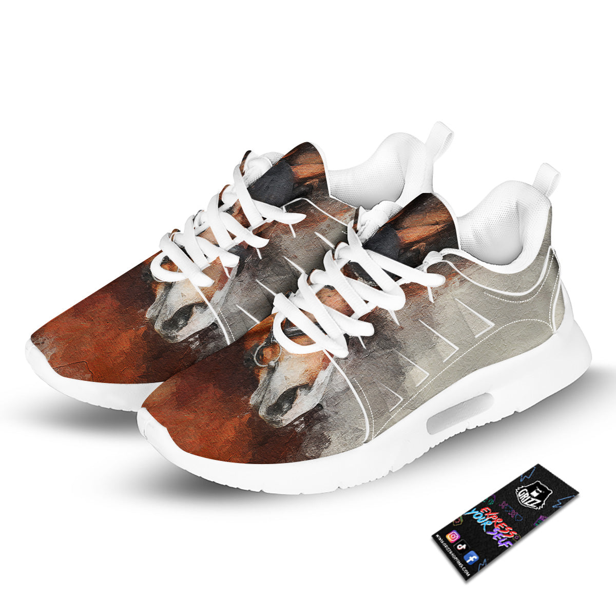 Painting Brown Horse Print Tennis Shoes-grizzshop