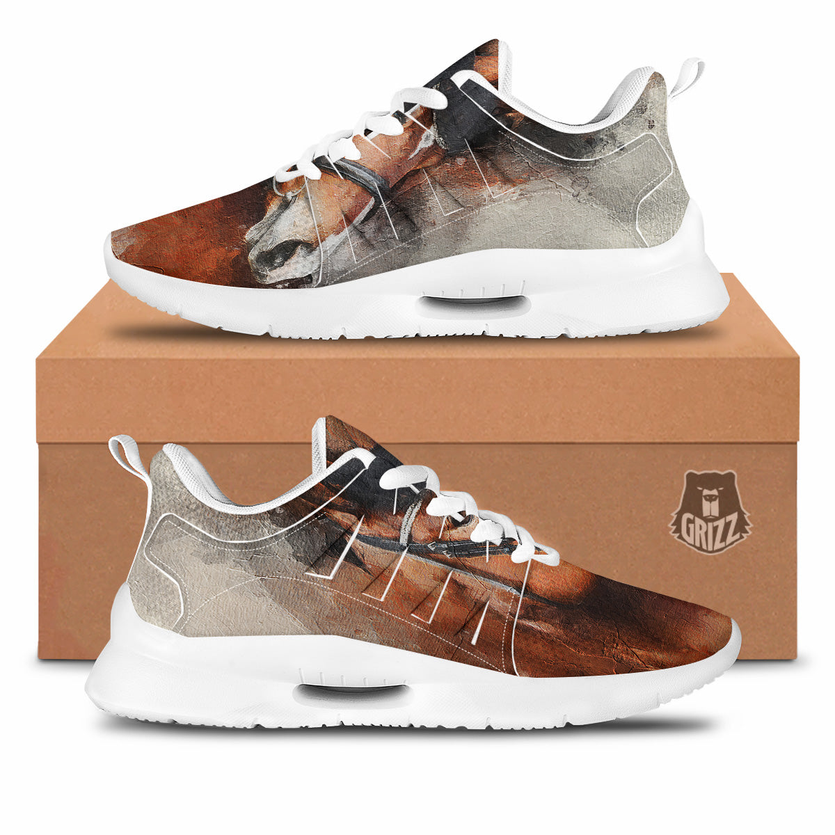 Painting Brown Horse Print Tennis Shoes-grizzshop