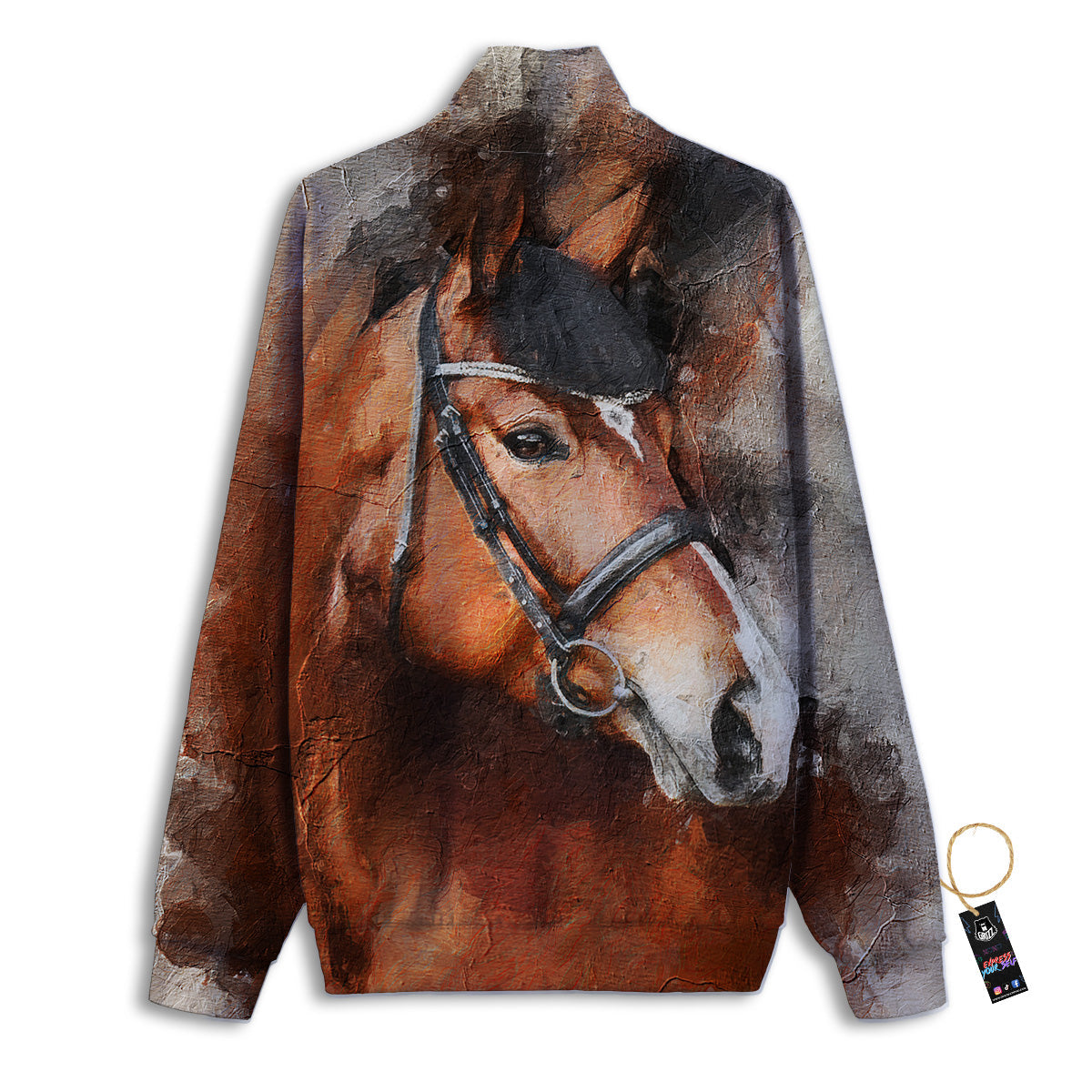 Painting Brown Horse Print Track Jacket-grizzshop