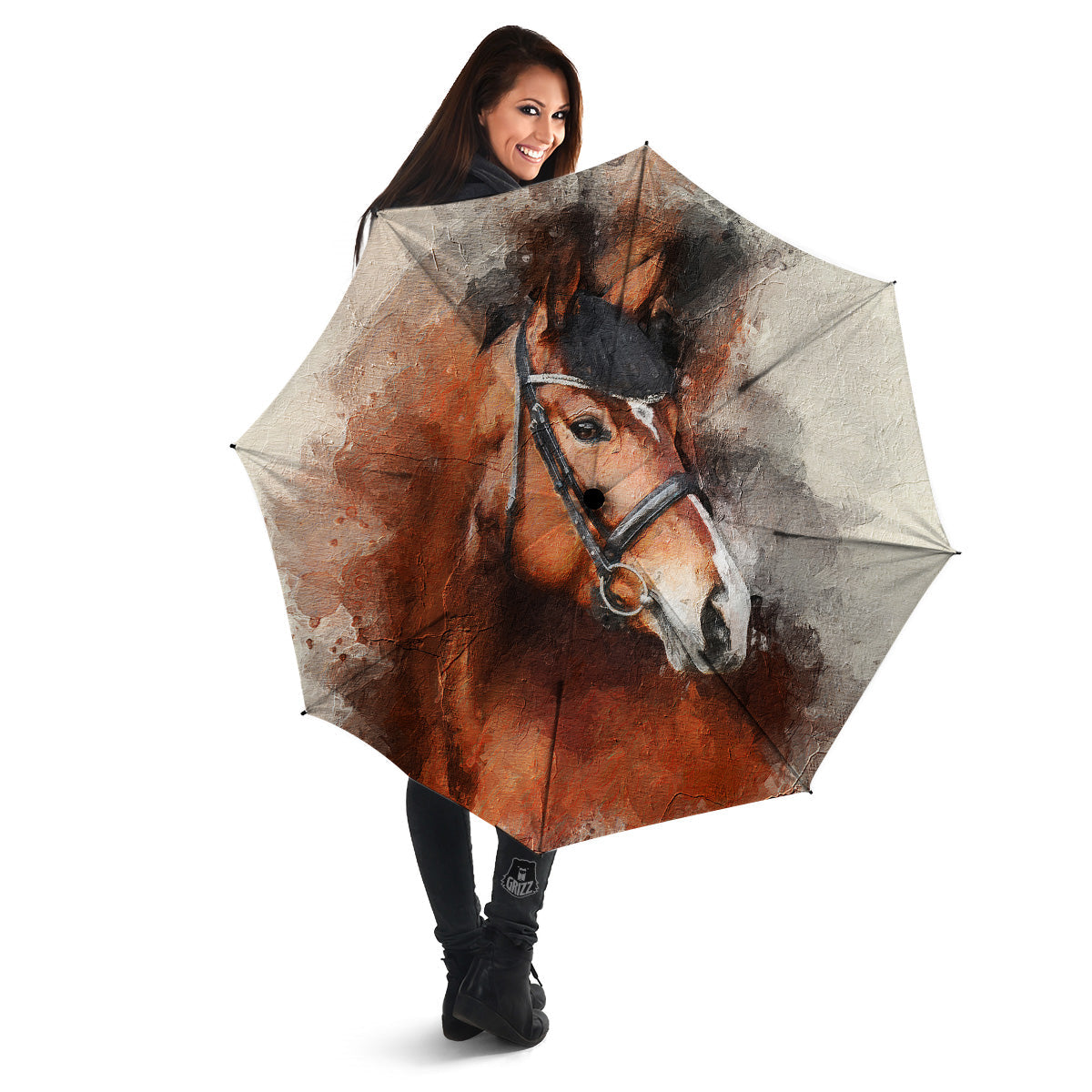 Painting Brown Horse Print Umbrella-grizzshop