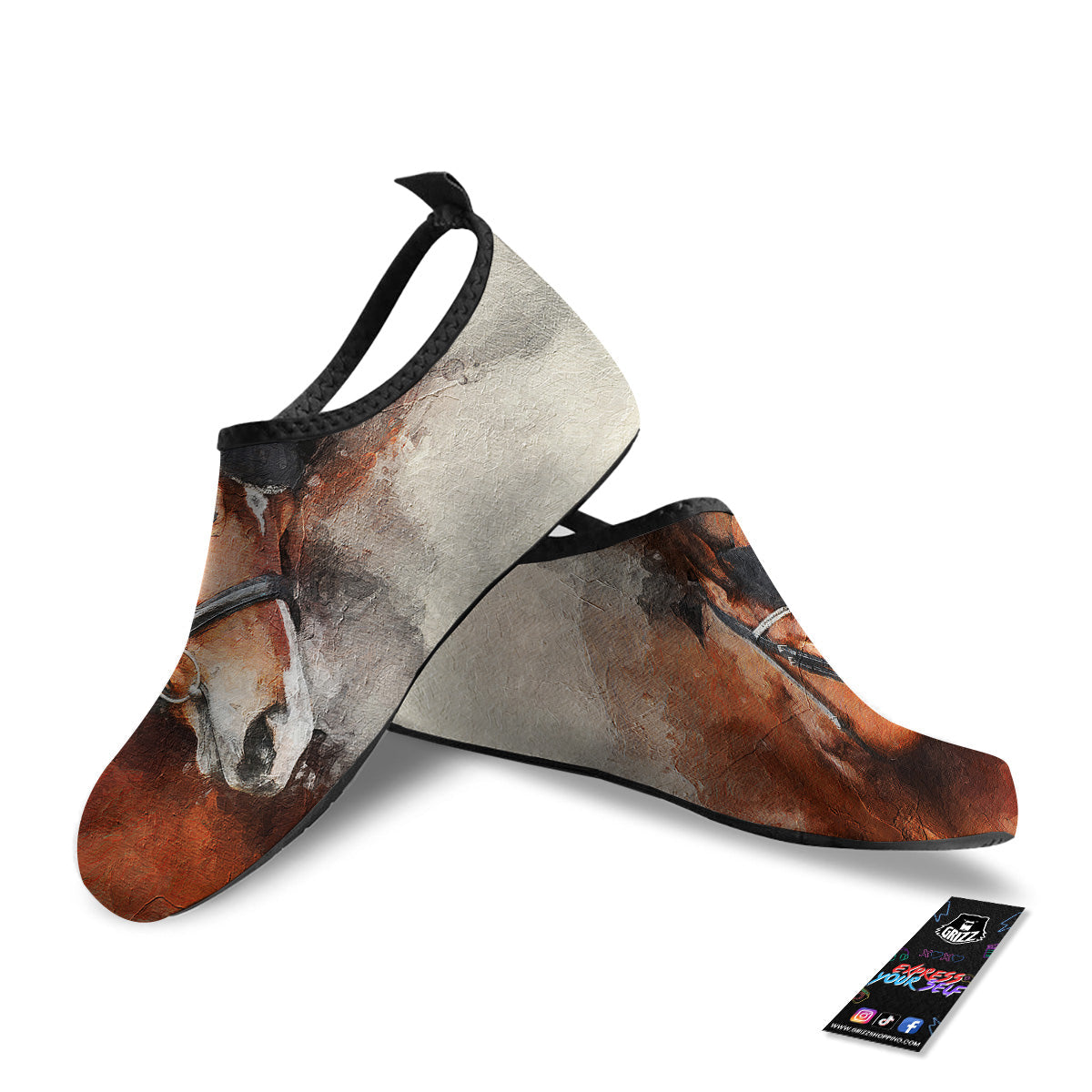 Painting Brown Horse Print Water Shoes-grizzshop