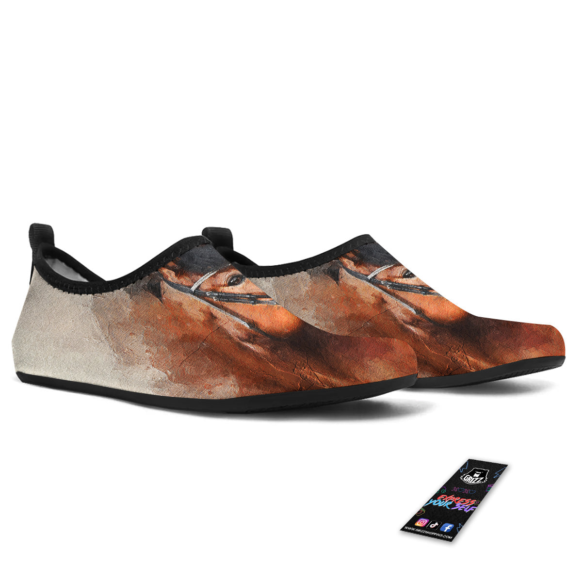 Painting Brown Horse Print Water Shoes-grizzshop