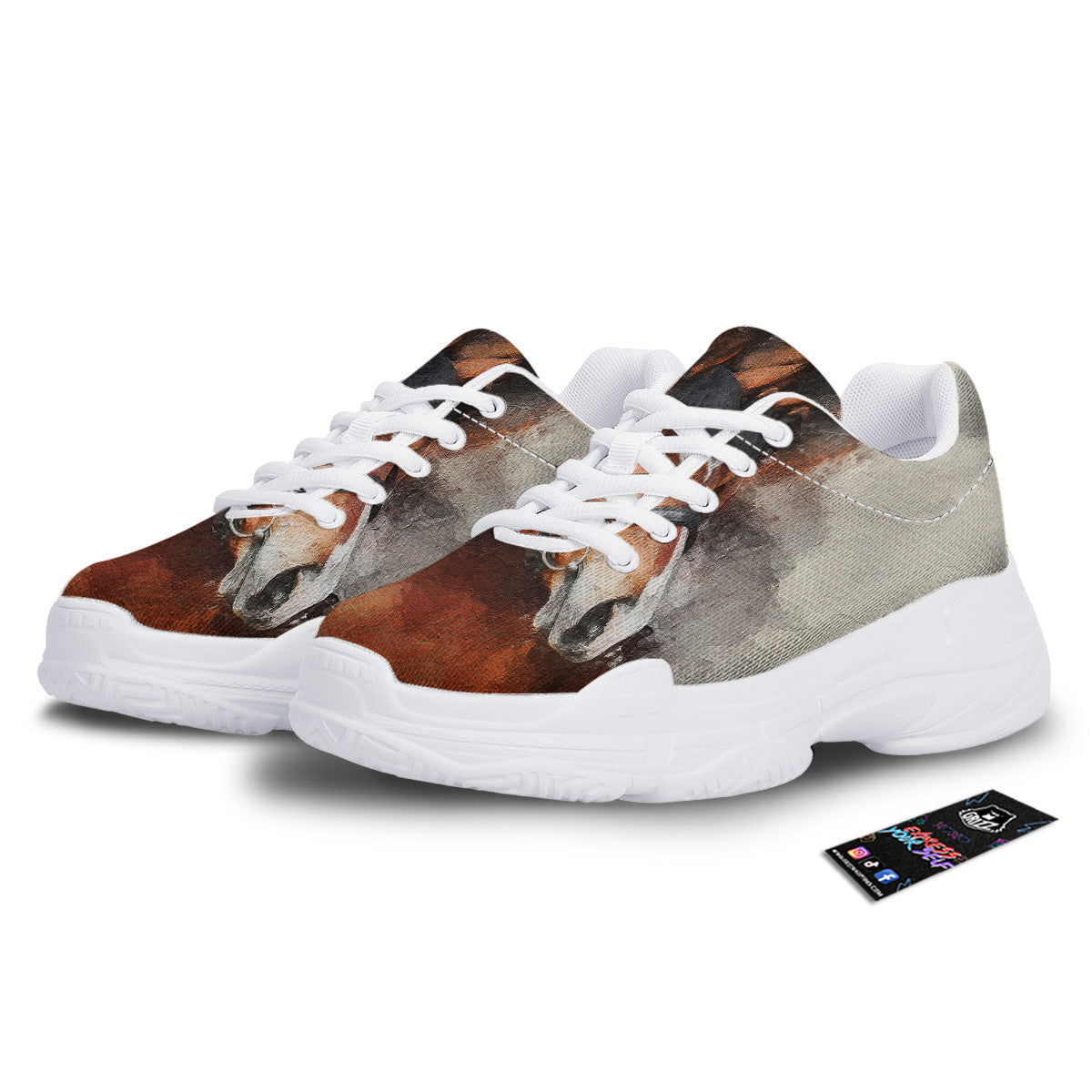 Painting Brown Horse Print White Chunky Shoes-grizzshop