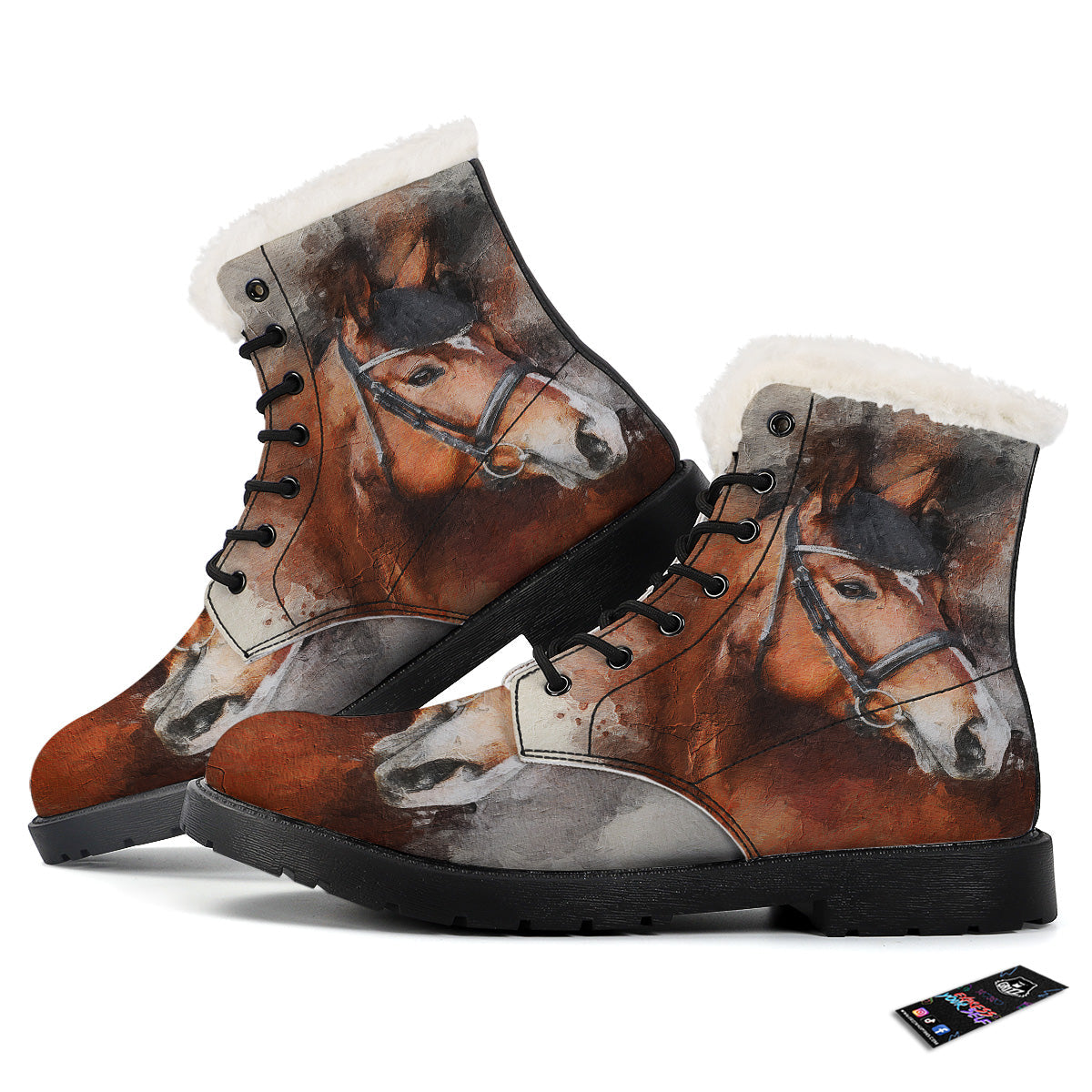 Painting Brown Horse Print Winter Boots-grizzshop