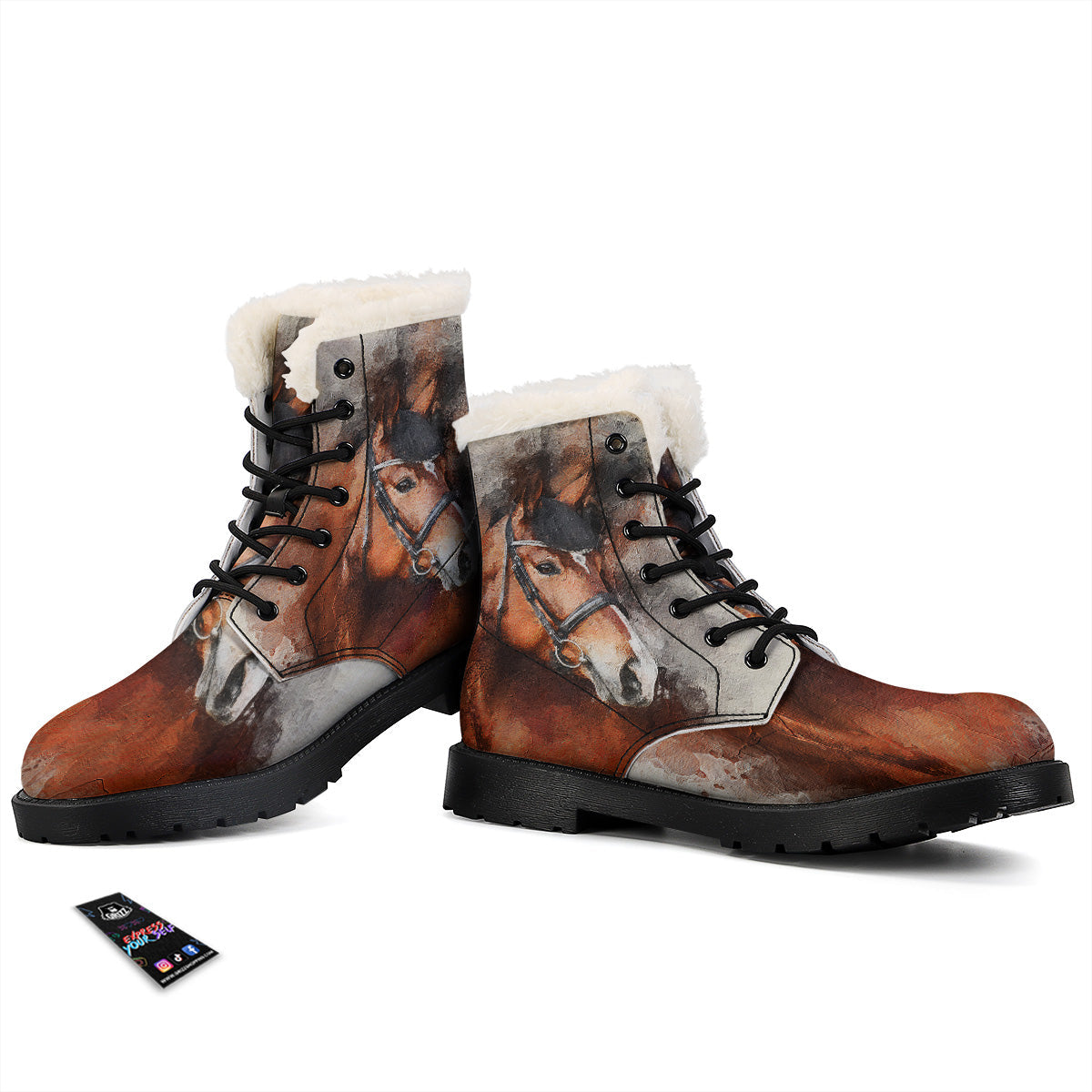 Painting Brown Horse Print Winter Boots-grizzshop