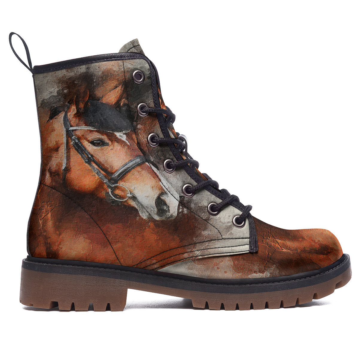 Painting Brown Horse Print Work Boots-grizzshop