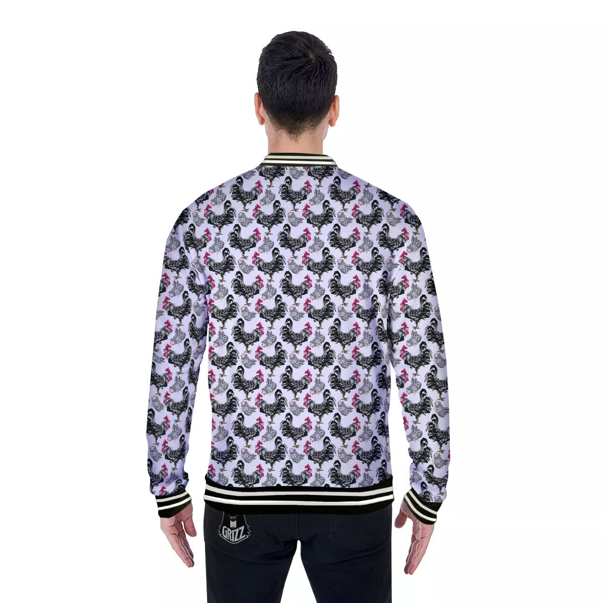 Painting Chicken Ink Print Pattern Baseball Jacket-grizzshop