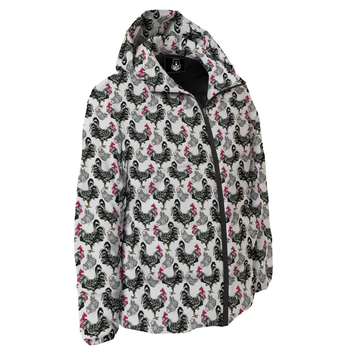 Painting Chicken Ink Print Pattern Down Jacket-grizzshop