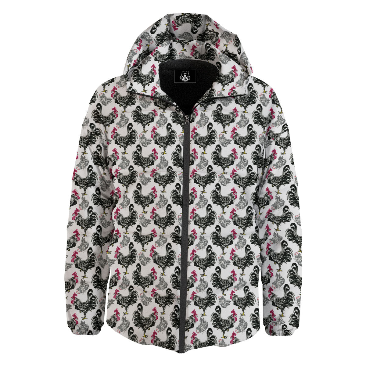 Painting Chicken Ink Print Pattern Down Jacket-grizzshop