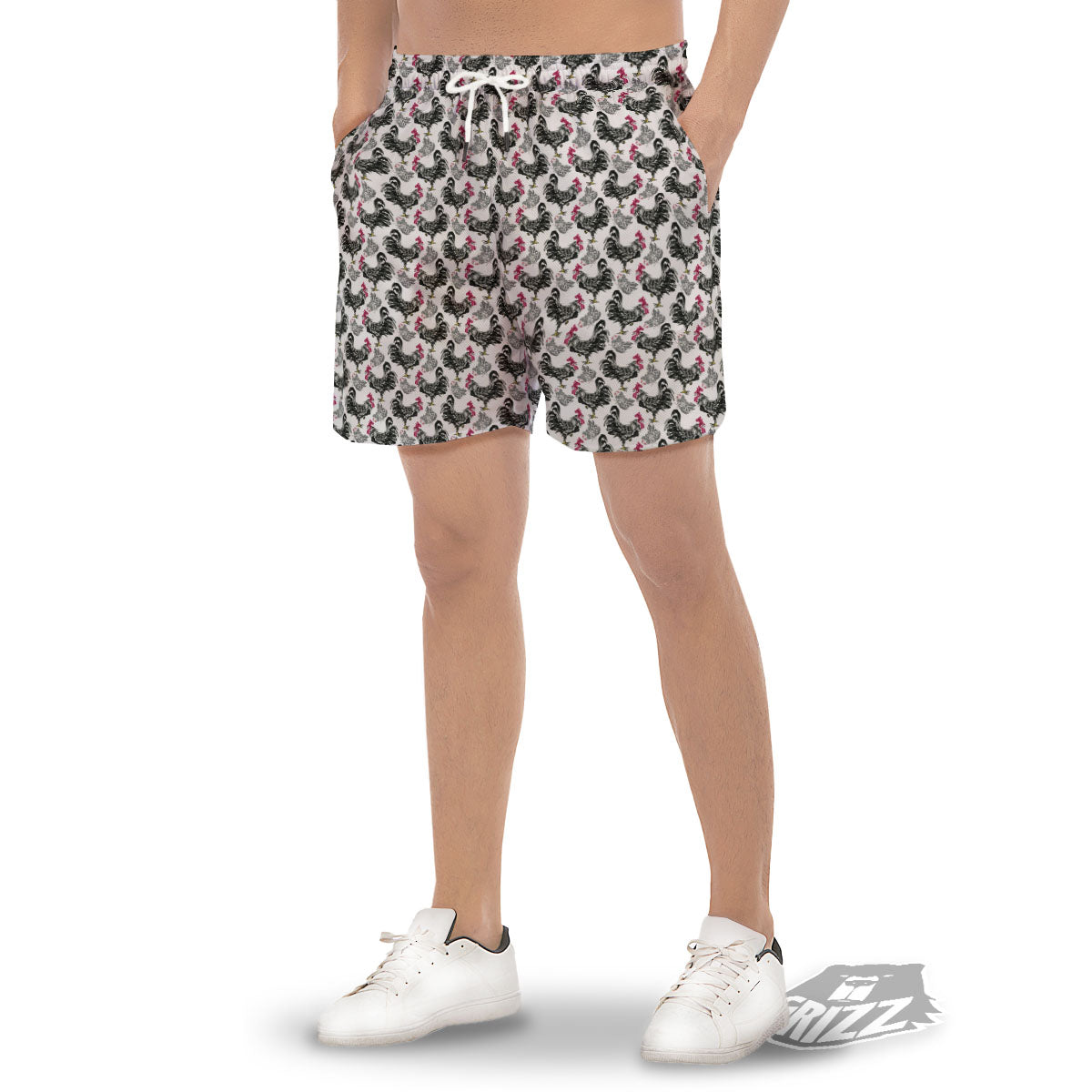 Painting Chicken Ink Print Pattern Men's Gym Shorts-grizzshop