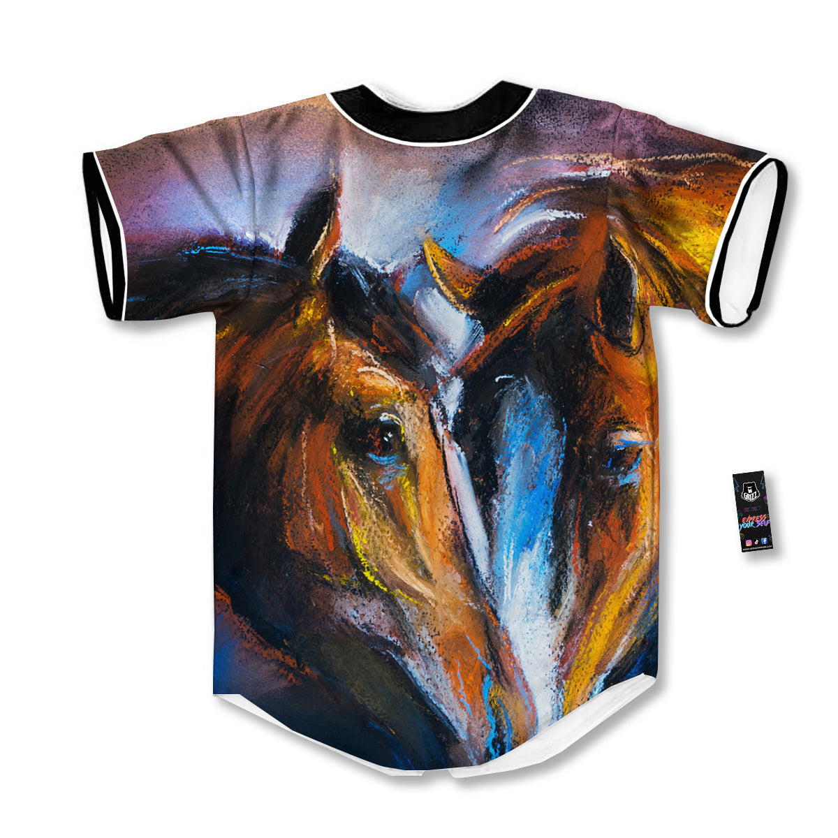 Painting Couple Horses Print Baseball Jersey-grizzshop