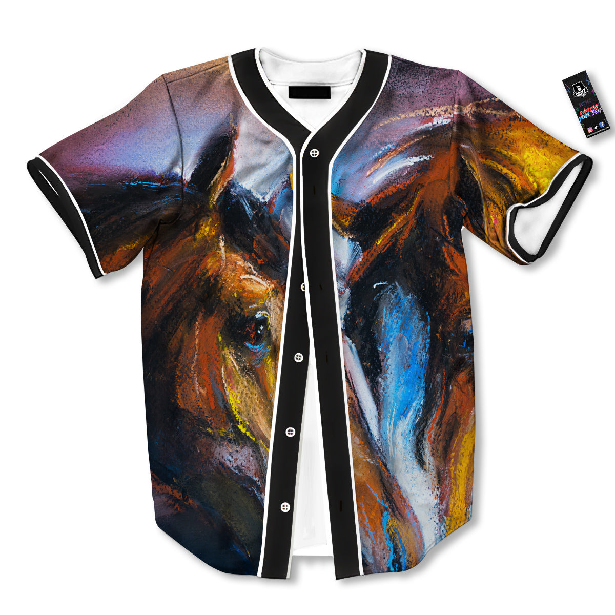 Painting Couple Horses Print Baseball Jersey-grizzshop