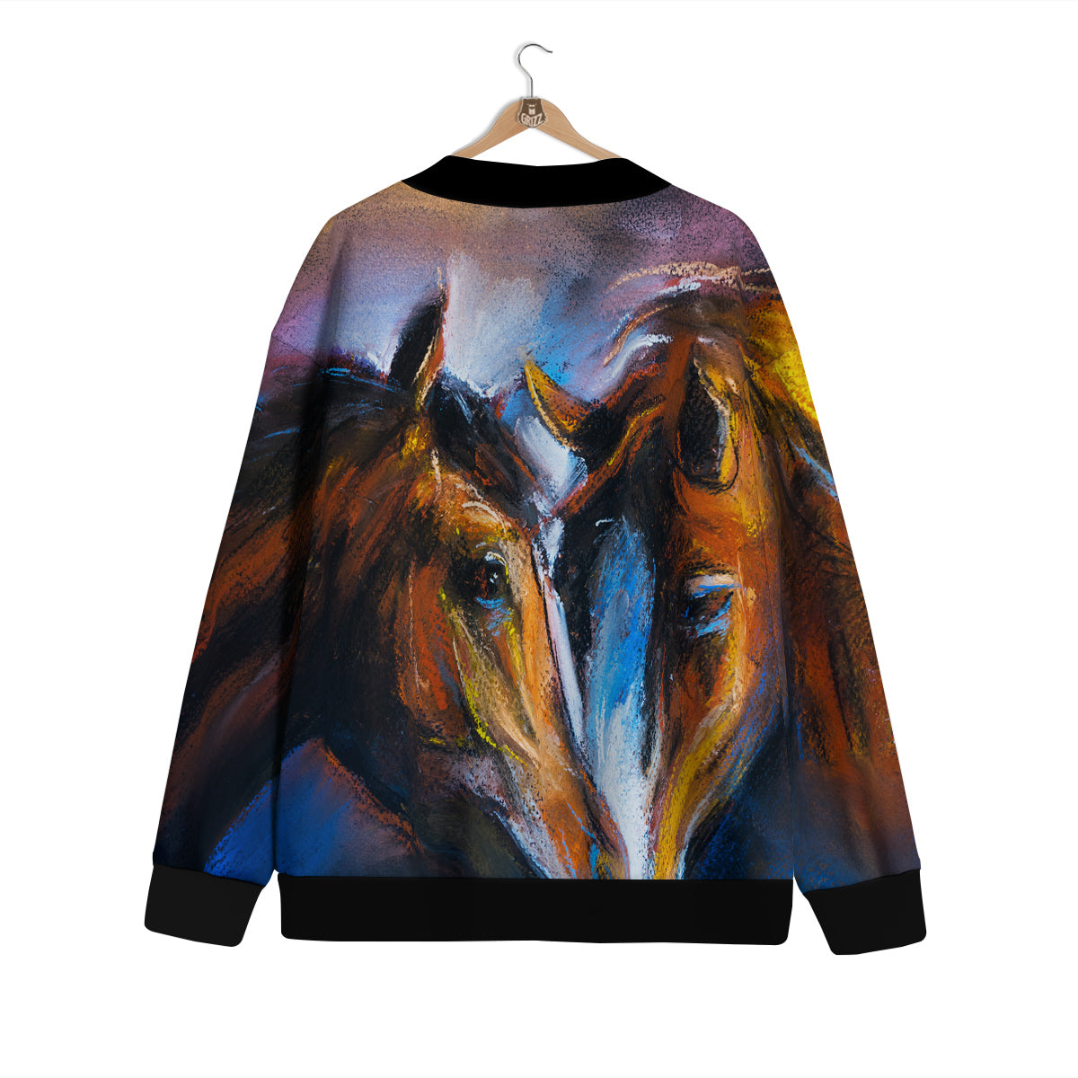 Painting Couple Horses Print Cardigan-grizzshop