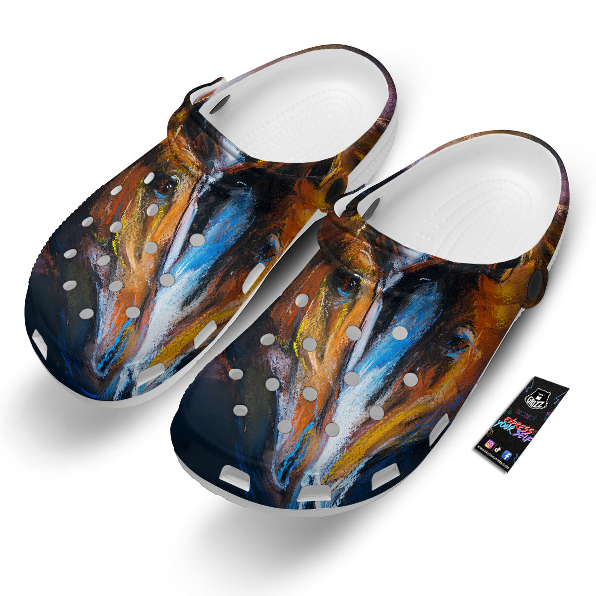 Painting Couple Horses Print Clog-grizzshop