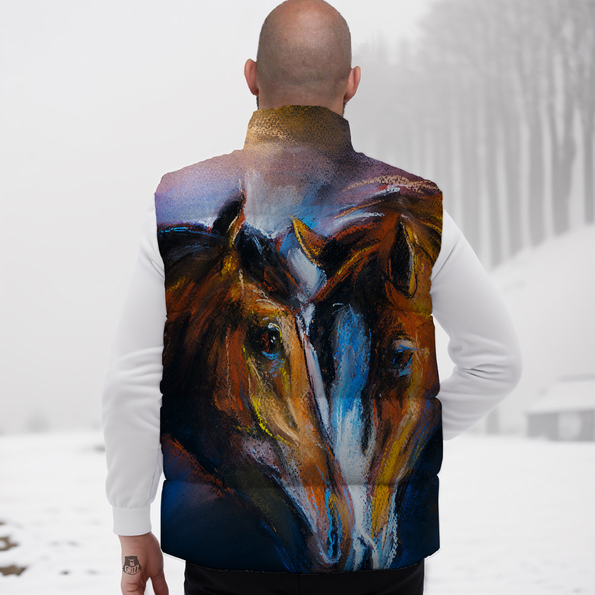 Painting Couple Horses Print Down Vest