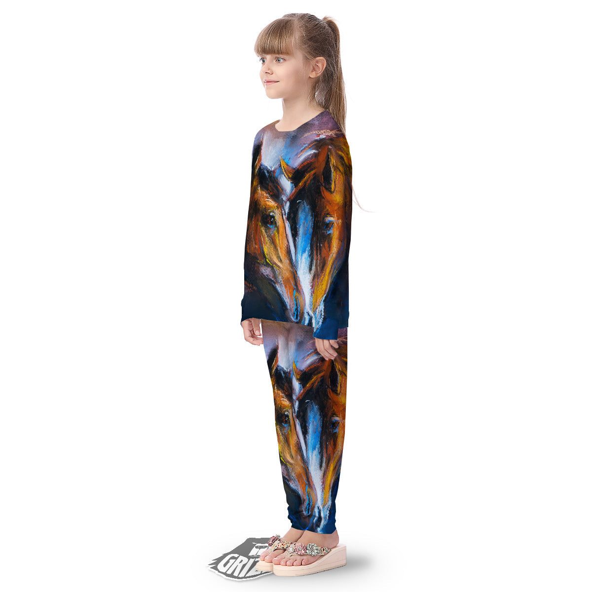 Painting Couple Horses Print Kid's Pajamas-grizzshop