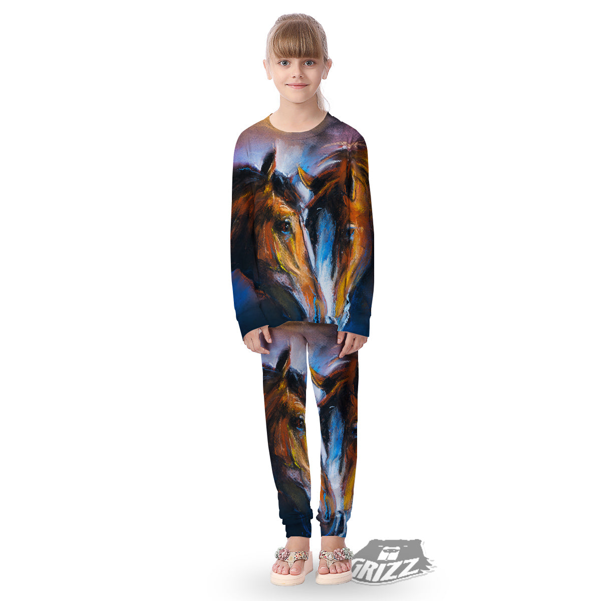 Painting Couple Horses Print Kid's Pajamas-grizzshop