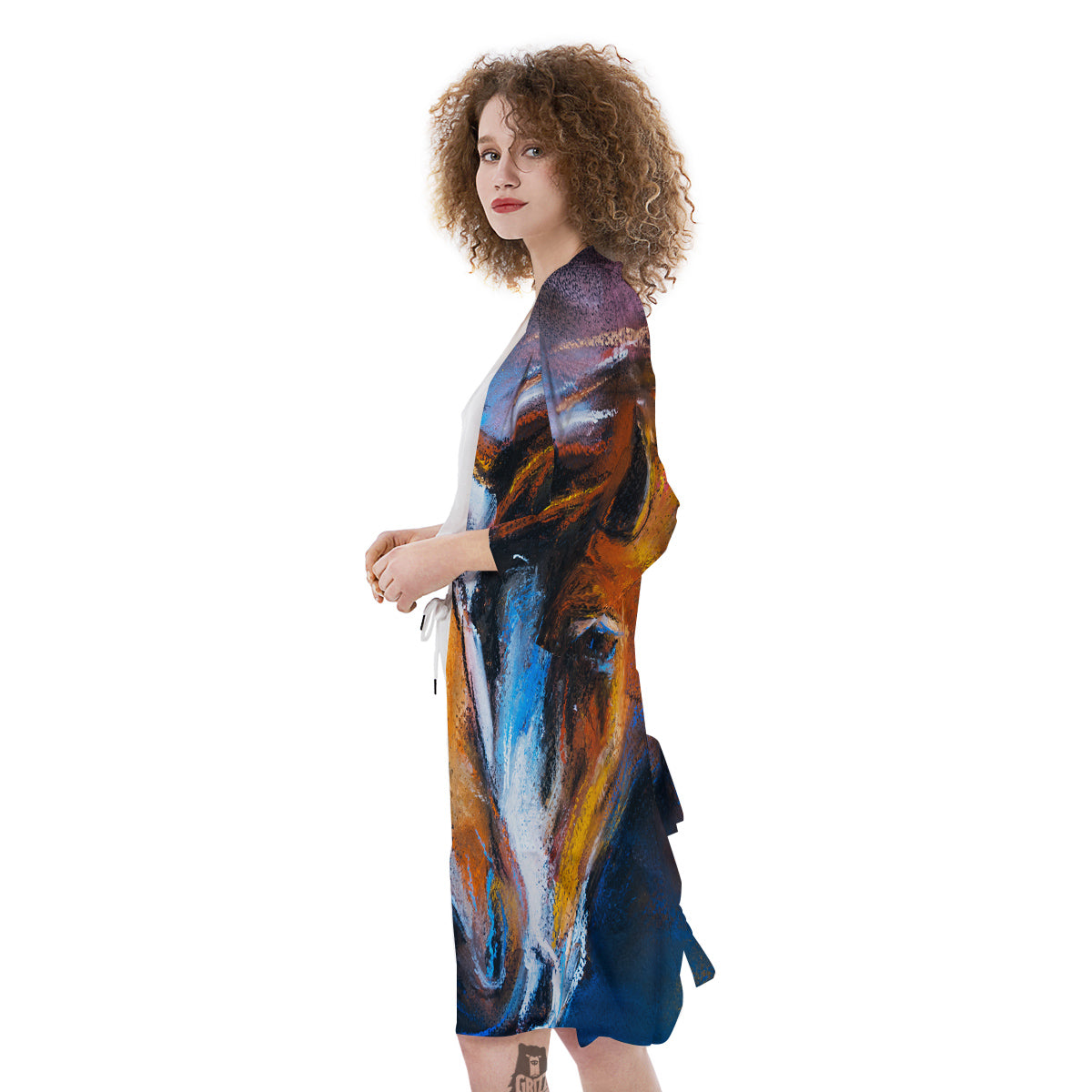 Painting Couple Horses Print Kimono-grizzshop