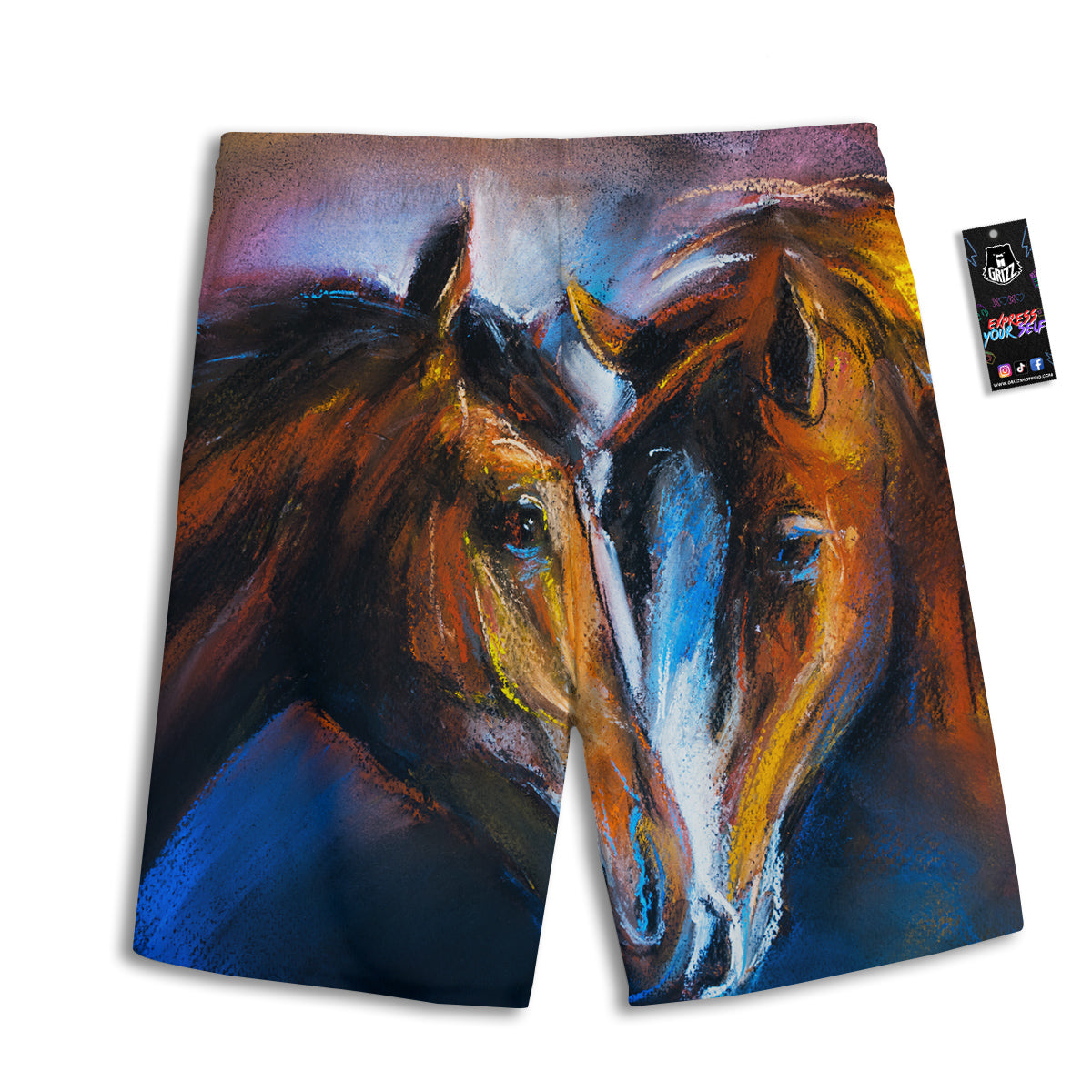 Painting Couple Horses Print Men's Athletic Shorts
