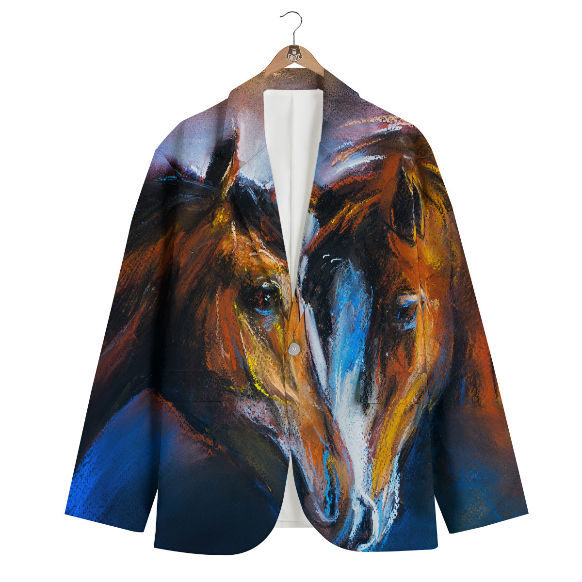 Painting Couple Horses Print Men's Blazer-grizzshop