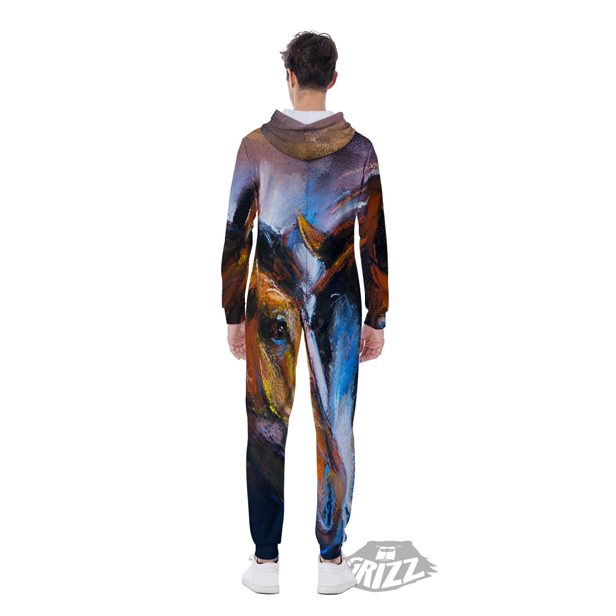Painting Couple Horses Print Men's Jumpsuit-grizzshop