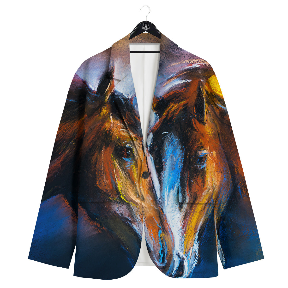 Painting Couple Horses Print Men's Sport Coat-grizzshop