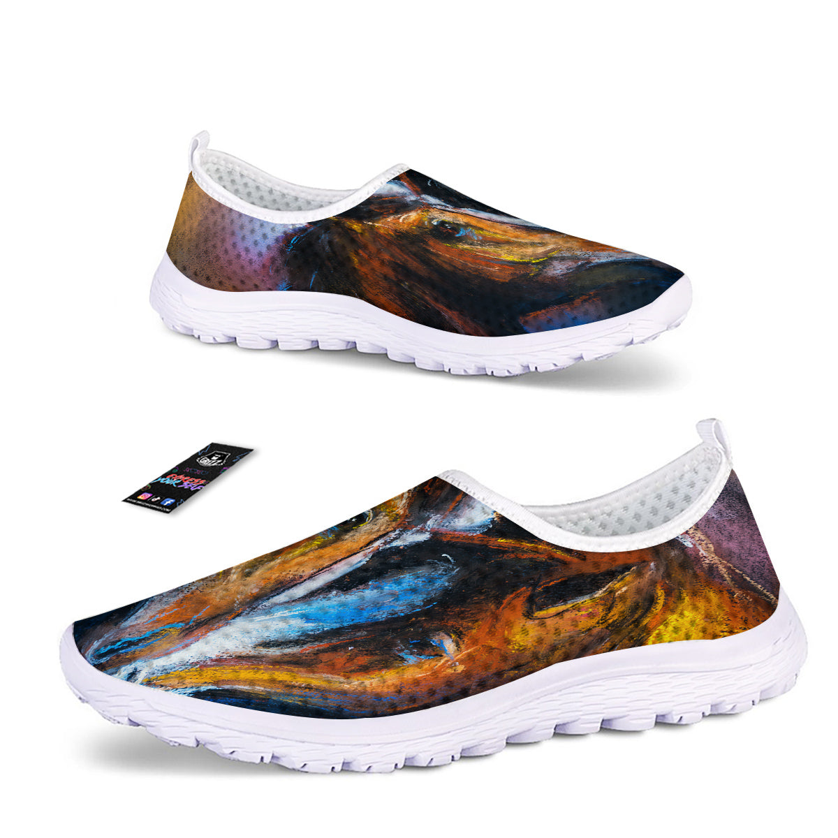 Painting Couple Horses Print Nurse Shoes-grizzshop