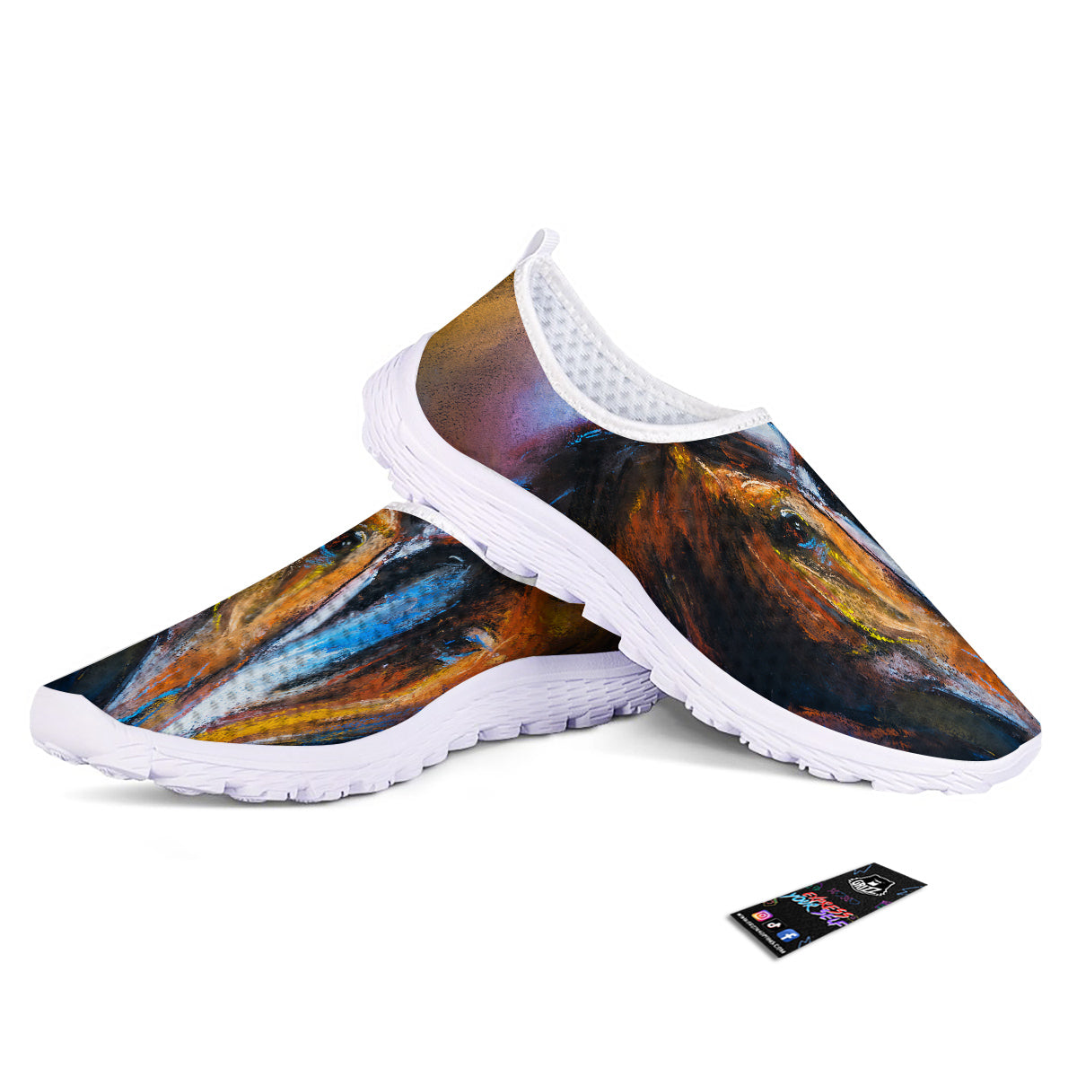 Painting Couple Horses Print Nurse Shoes-grizzshop