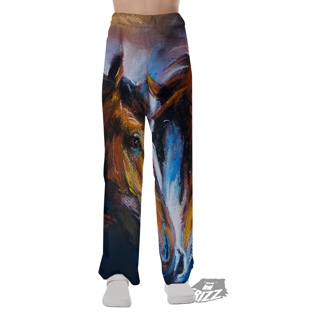 Painting Couple Horses Print Pajama Pants-grizzshop