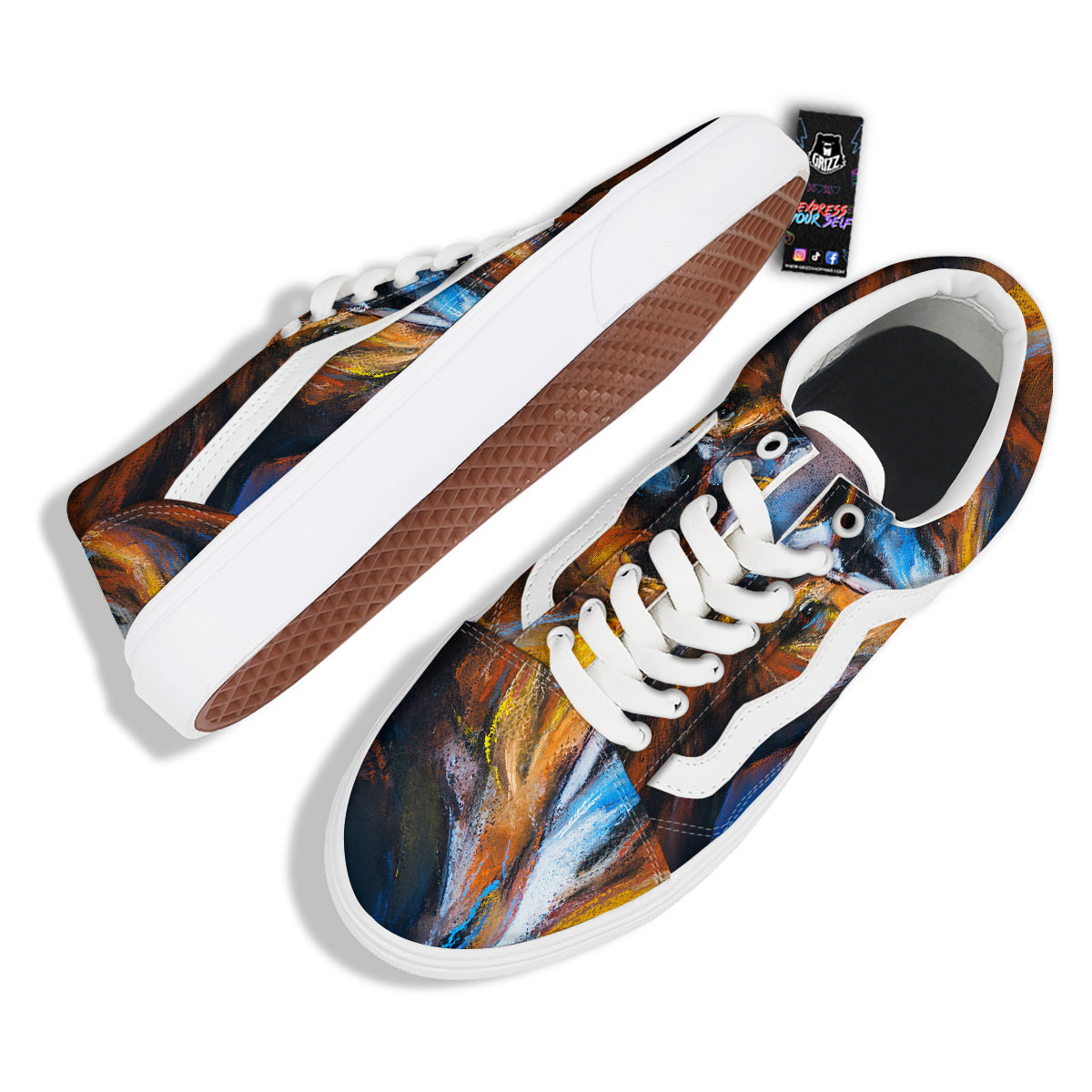 Painting Couple Horses Print Skate Shoes-grizzshop