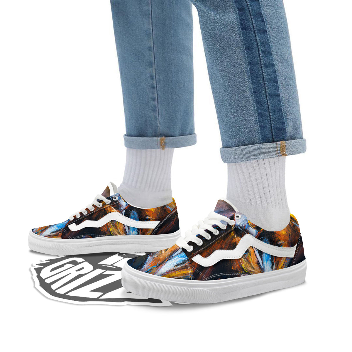 Painting Couple Horses Print Skate Shoes-grizzshop