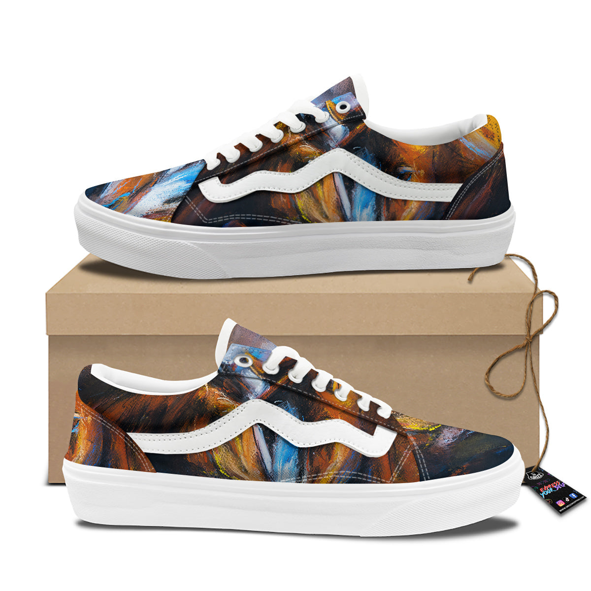 Painting Couple Horses Print Skate Shoes-grizzshop