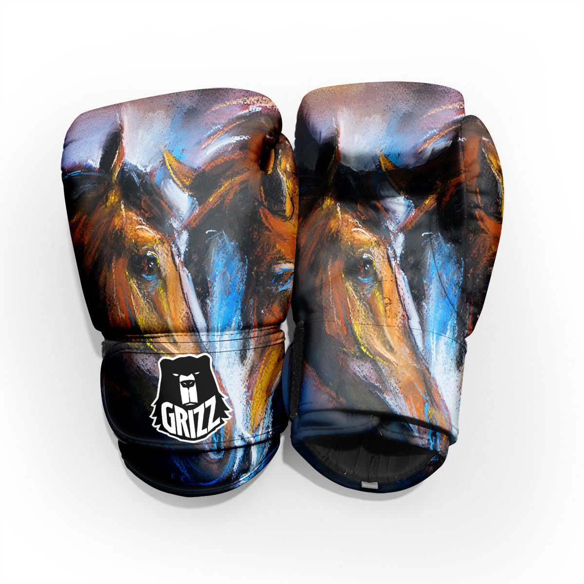 Painting Couple Horses Print Pro Boxing Glove