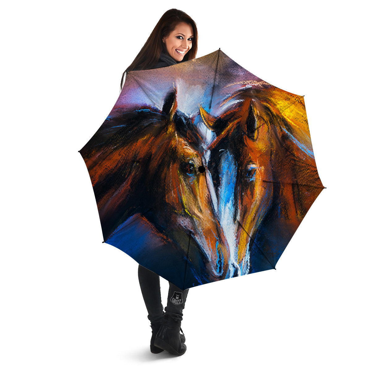 Painting Couple Horses Print Umbrella-grizzshop