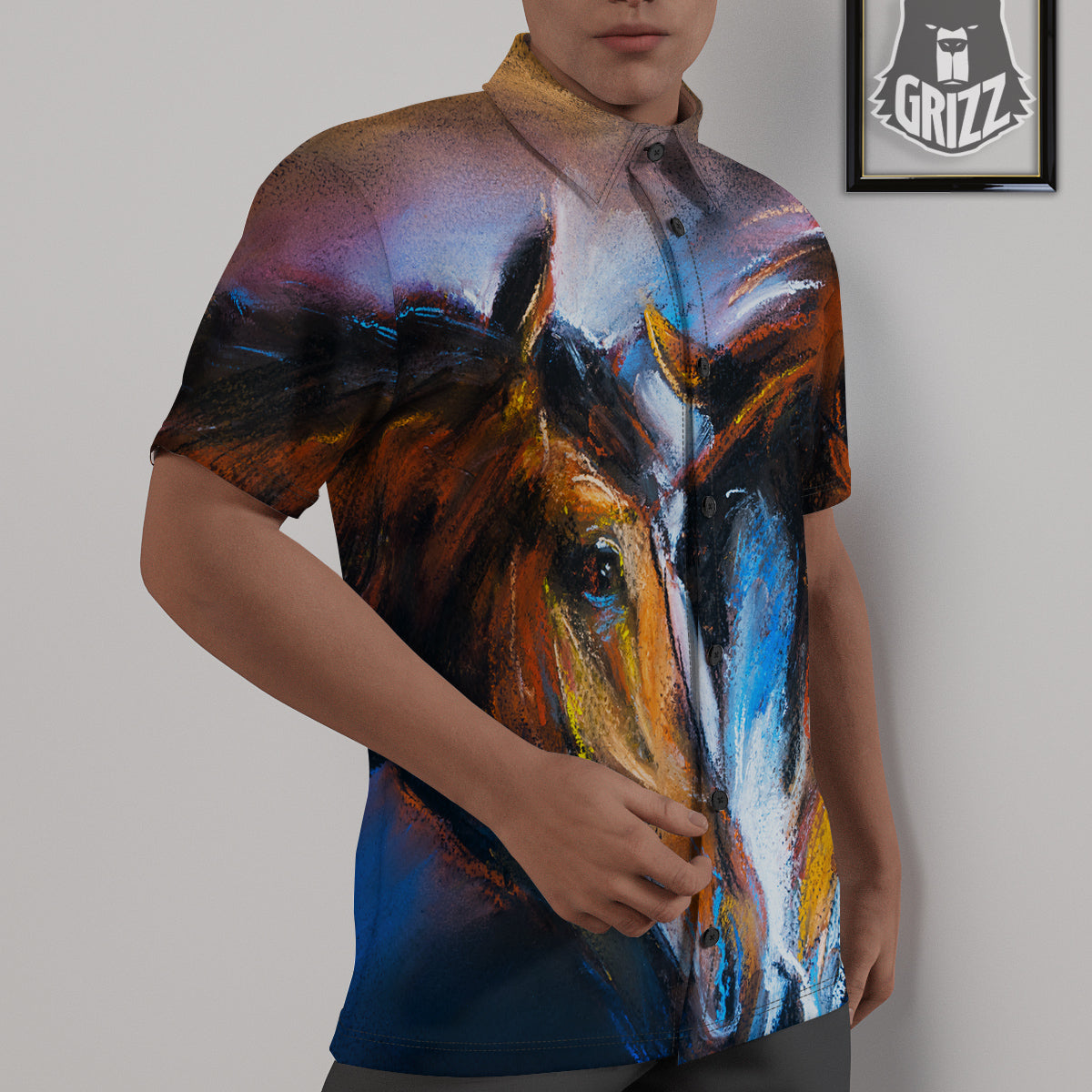 Painting Couple Horses Print Untucked Shirts-grizzshop