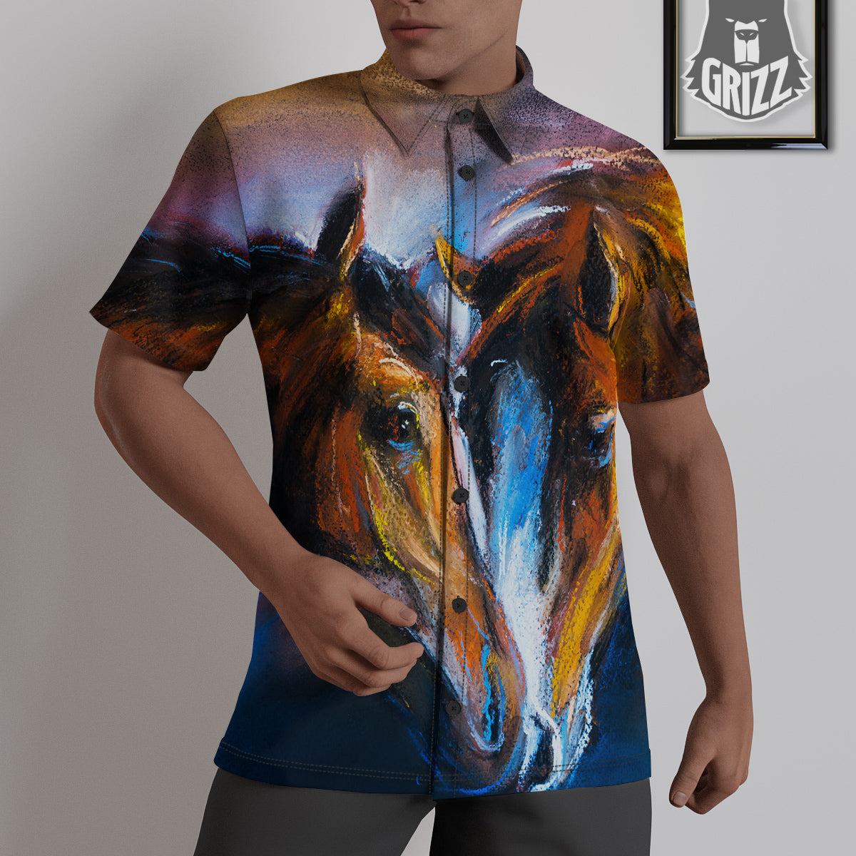 Painting Couple Horses Print Untucked Shirts-grizzshop