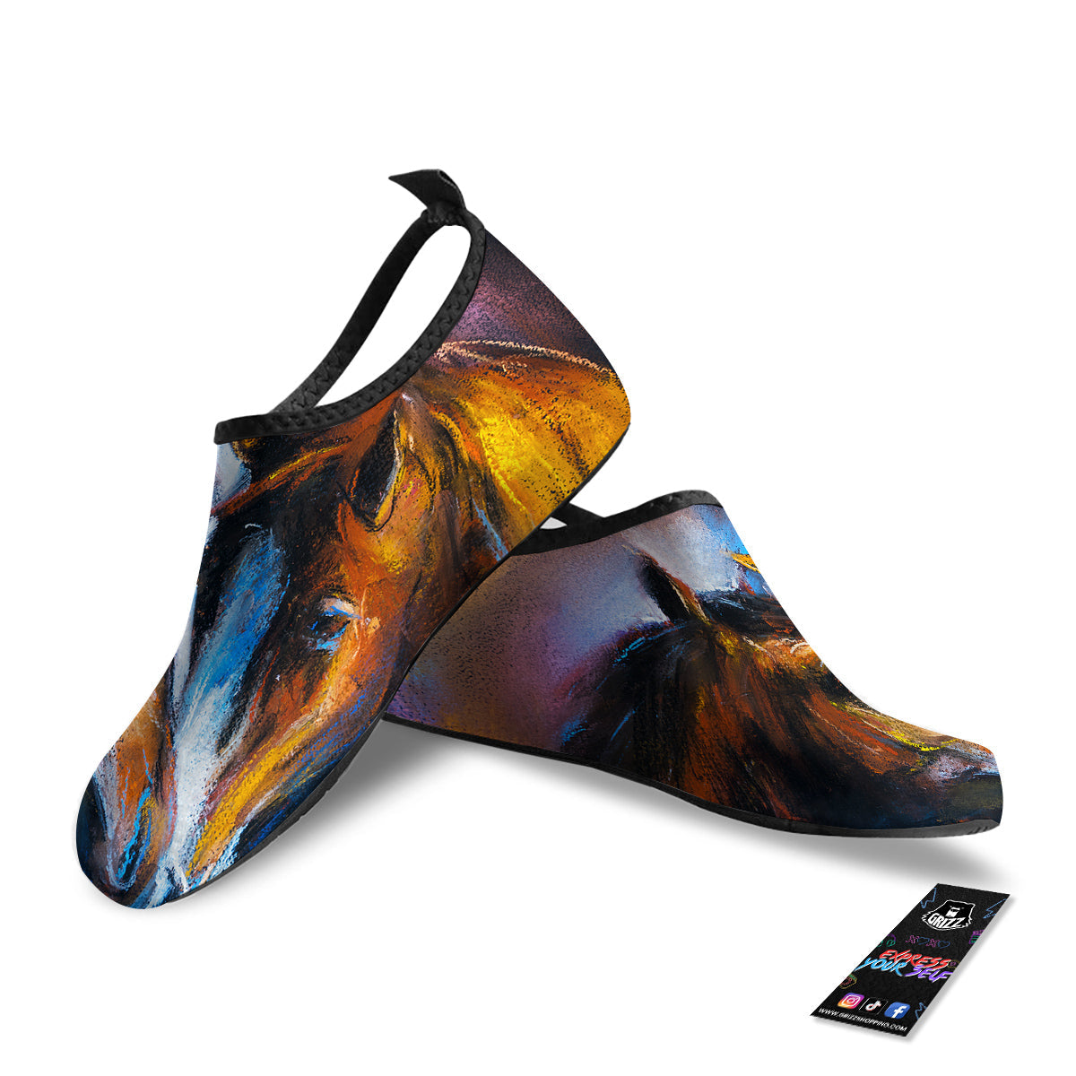 Painting Couple Horses Print Water Shoes-grizzshop