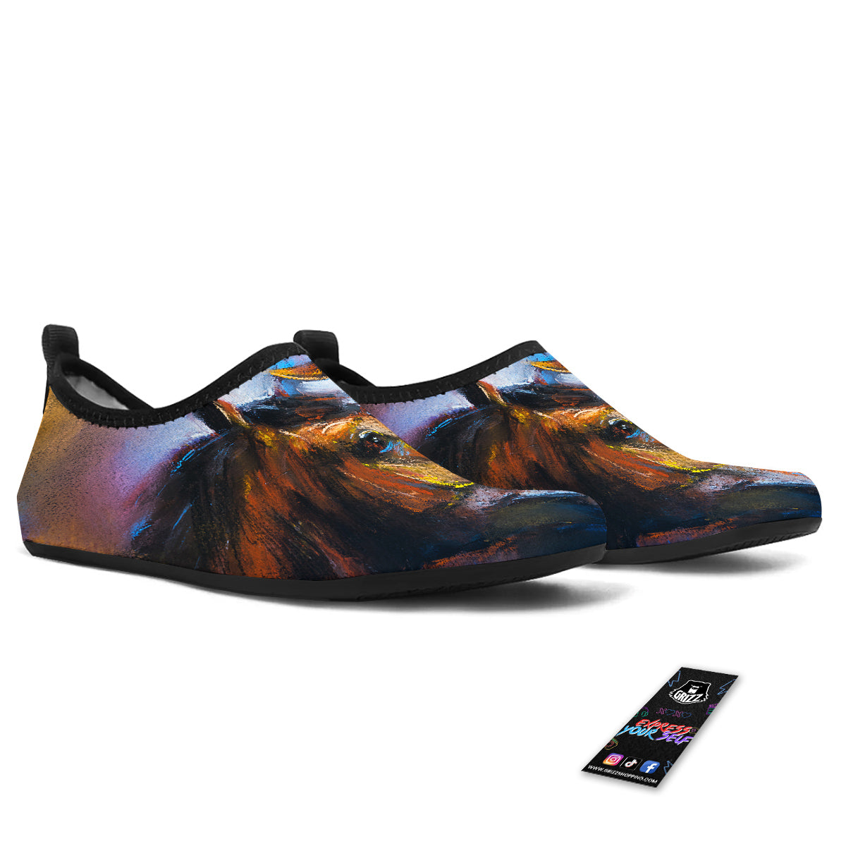 Painting Couple Horses Print Water Shoes-grizzshop