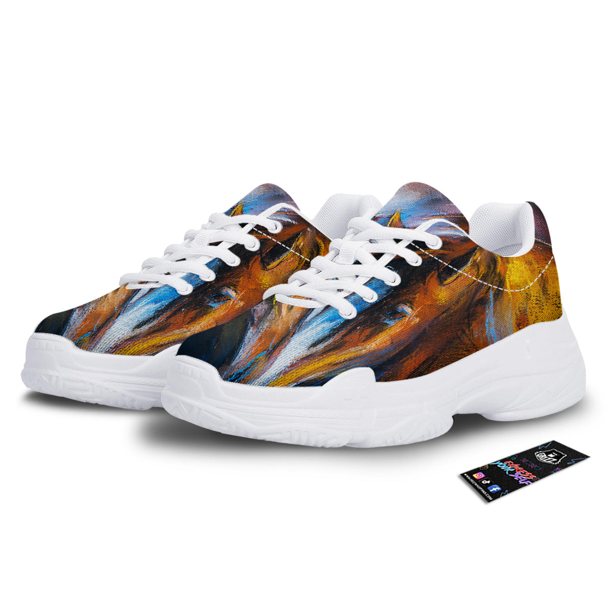 Painting Couple Horses Print White Chunky Shoes-grizzshop
