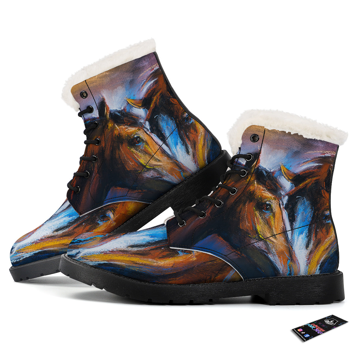 Painting Couple Horses Print Winter Boots-grizzshop