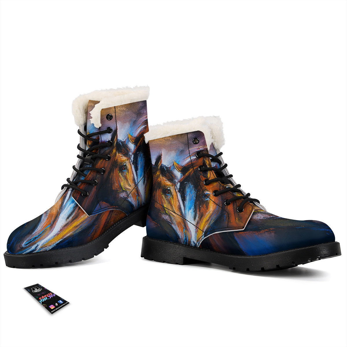 Painting Couple Horses Print Winter Boots-grizzshop