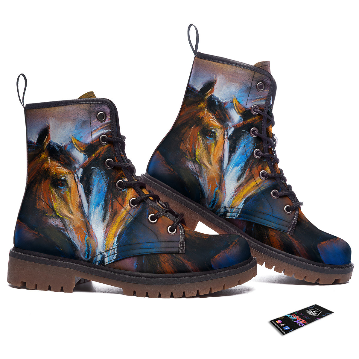 Painting Couple Horses Print Work Boots-grizzshop