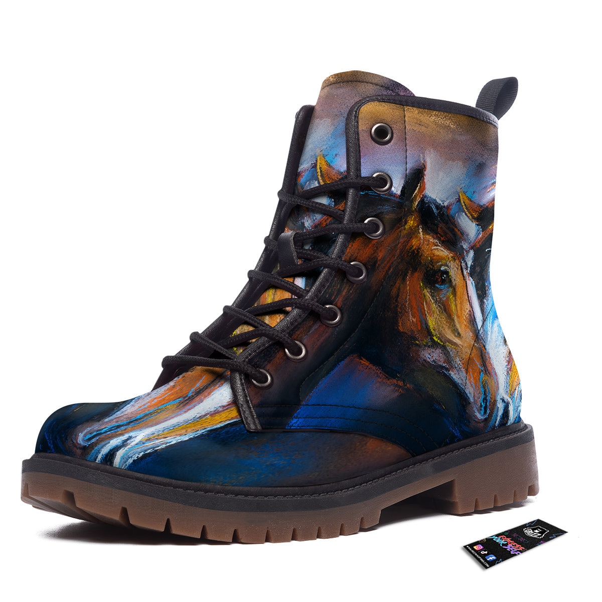 Painting Couple Horses Print Work Boots-grizzshop