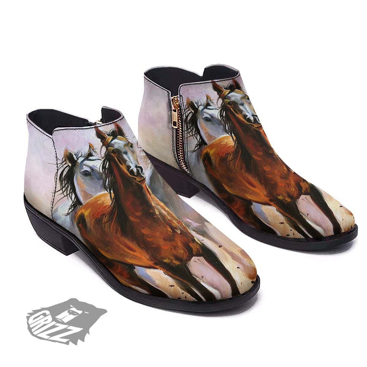 Painting Horse Vintage Print Ankle Boots-grizzshop
